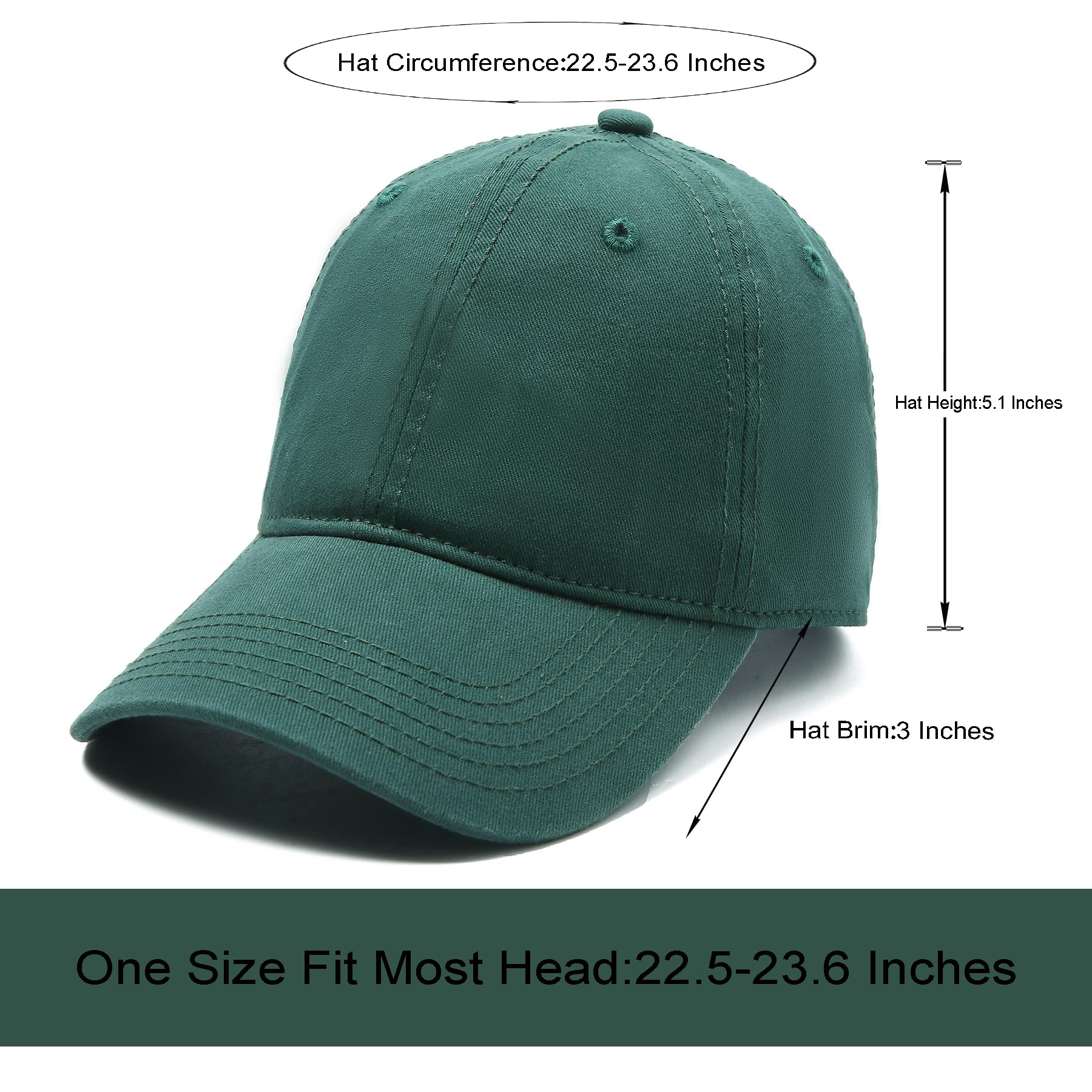 Lanzom Men Women Adjustable Baseball Cap Vintage Cotton Washed Distressed Hats Twill Plain Dad Hat with Ponytail (Dark Green, One Size)