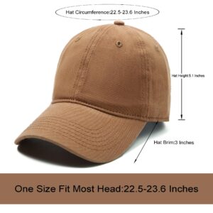 Lanzom Men Women Adjustable Baseball Cap Vintage Cotton Washed Distressed Hats Twill Plain Dad Hat with Ponytail (Camel, One Size)