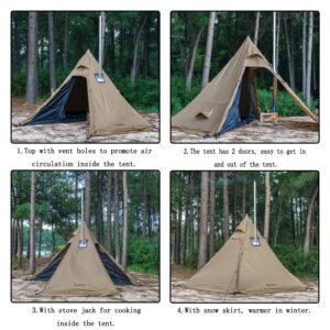 FIREHIKING Camping Hot Tent Teepee Tent with Stove Jack and Half Inner Mesh Tent 2-4 Persons