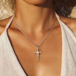 ACECHA Cross Necklace for Women-Dainty Faith Cross Pendant Necklace with Heart Flower Birthstone Jewelry for Mom Women Gifts, Birthday Anniversary