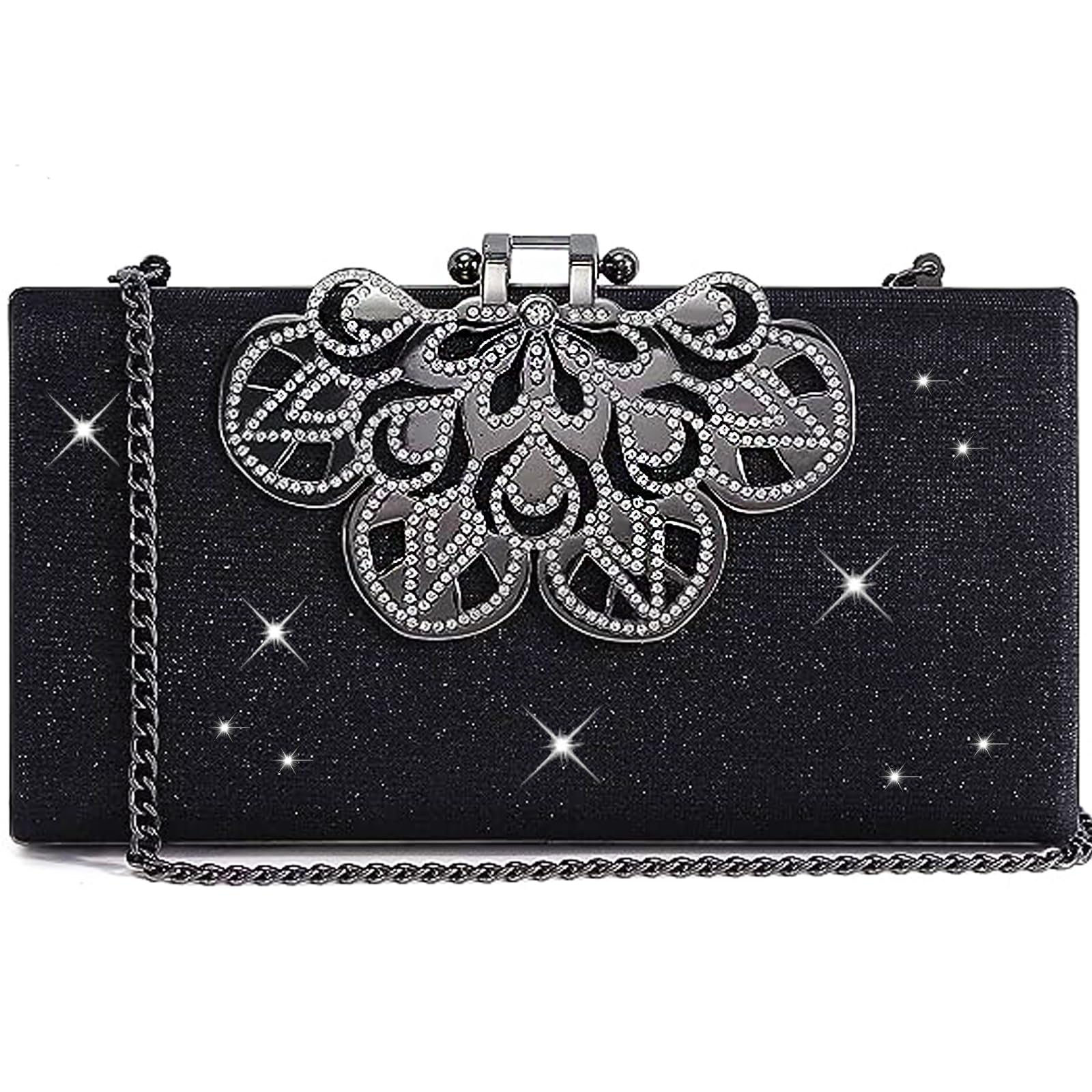 Evening Clutch Purses for Women Sparkly Rhinestone Crystal Evening Handbag Shoulder Bag Formal Party Wedding Purse (Black -Glitter)