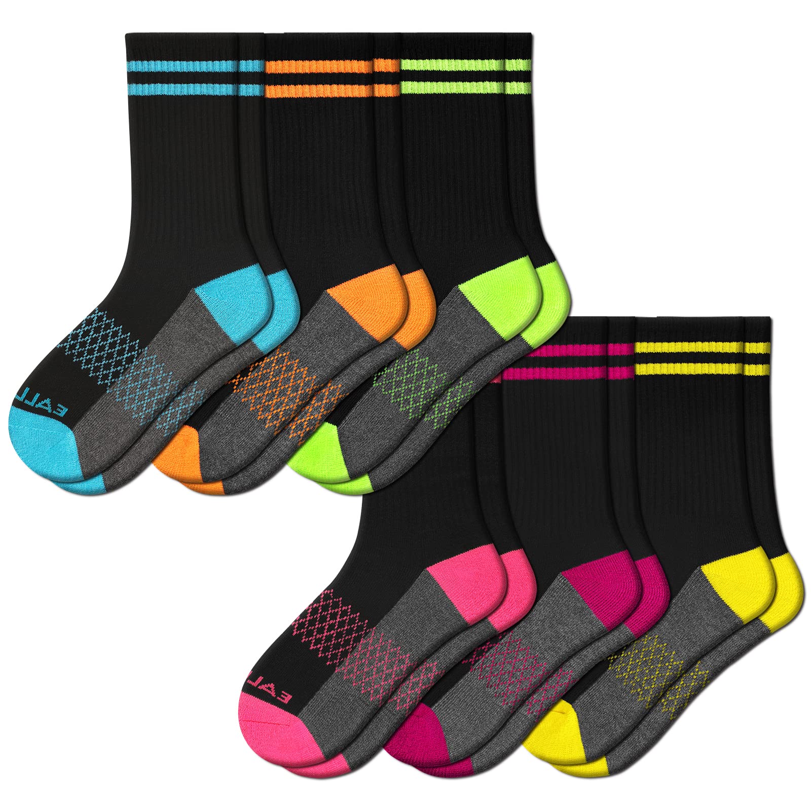 eallco Womens Crew Socks Athletic Calf Work Socks Running Long Cushioned Sole Socks 6 Pairs