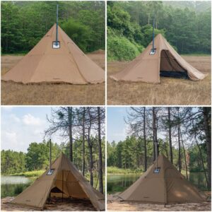 FIREHIKING Camping Hot Tent 4-8 Person Tipi Tent with Stove Jack for Bushcraft, Cooking and Heating