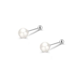 shell pearl small stud earrings for women 925 sterling silver helix screw black mini 20g cartilage tragus round ball pearls barbell piercing sleeper jewelry minimalist fashion gifts birthday hypoallergenic (4mm)