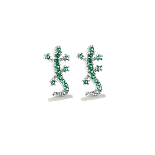 20G Green CZ Gecko Stud Earrings for Women Sterling Silver Post Cubic Zirconia Crystal Helix Screw Back Tragus Cartilage Ear Piercing Dainty Barbell Fashion Animal Body Jewelry Gifts (Silver)