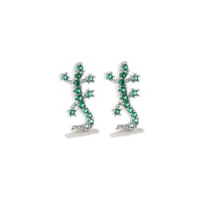 20G Green CZ Gecko Stud Earrings for Women Sterling Silver Post Cubic Zirconia Crystal Helix Screw Back Tragus Cartilage Ear Piercing Dainty Barbell Fashion Animal Body Jewelry Gifts (Silver)