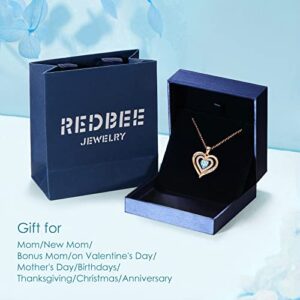 REDBEE Necklace for Mom 18K Rose Gold Filled 925 Sterling Silver Birthstone Diamond Heart Pendant Necklace for Women, Jewelry for Birthday Mothers Day for Mom Valentines Day for Wife Gifts for Her I