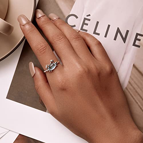 Cute Crab Sterling Silver Open Statement Rings for Women Blue Diamond Crystal CZ Wedding Engagement Ring Eternity Promise Band Adjustable Finger Bands Lovely Jewelry