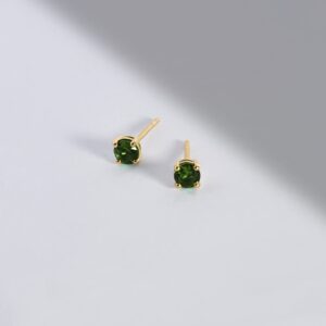 GELIN 14k Solid Gold Emerald Stud Earrings for Women