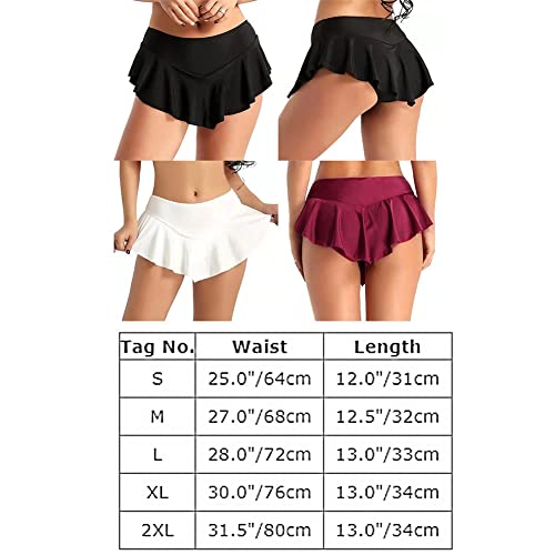 Women's High Waisted Ruffle Pleated Skirted Hot Pants Booty Shorts Elastic Waist Yoga Gym Mini Rave Dance Bottoms Active Skirted Panties White