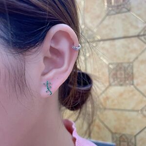 20G Green CZ Gecko Stud Earrings for Women Sterling Silver Post Cubic Zirconia Crystal Helix Screw Back Tragus Cartilage Ear Piercing Dainty Barbell Fashion Animal Body Jewelry Gifts (Silver)