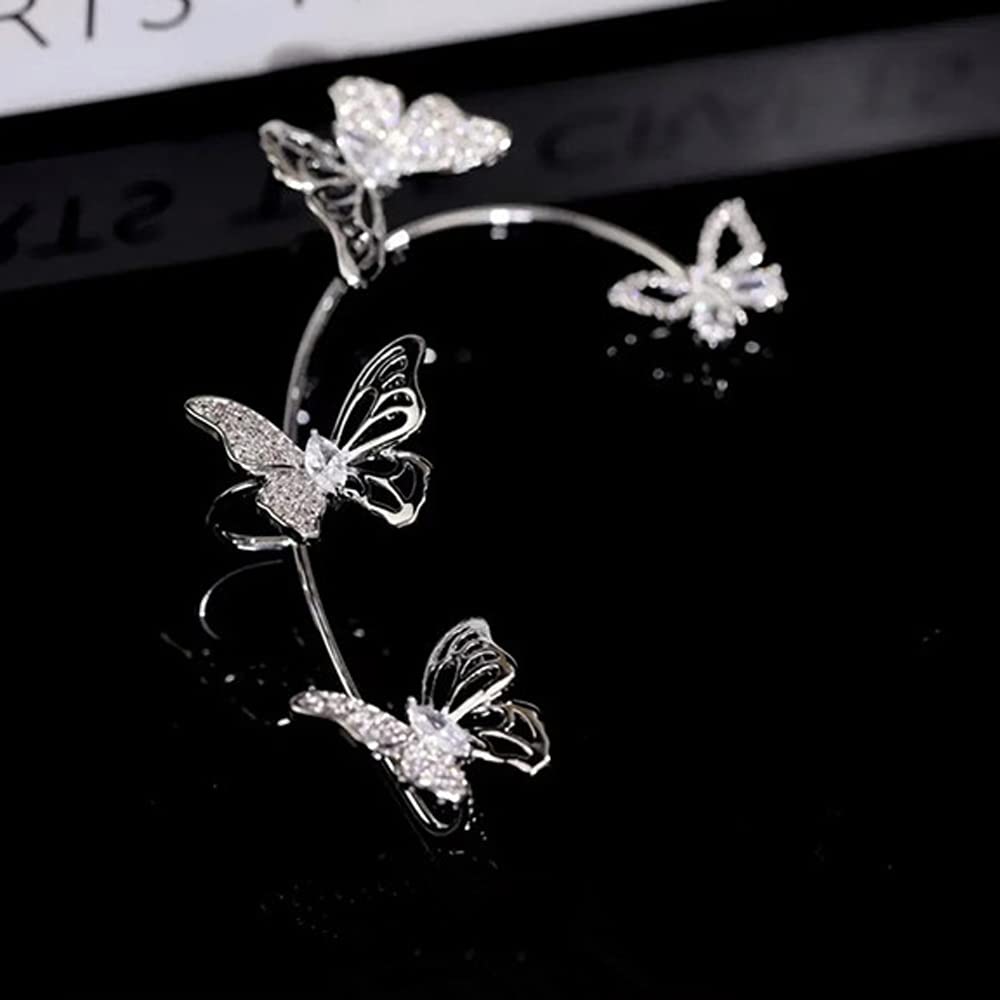 Wiwpar Butterfly Ear Clips for Women Butterfly Ear Cuffs Earrings Dainty Rhinestone Wrap Earrings Fairy Earrings for Girls