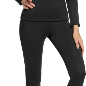 TSLA Women's Thermal Underwear Set, Soft Fleece Lined Long Johns, Winter Warm Base Layer Top & Bottom, Heavyweight Black, Medium