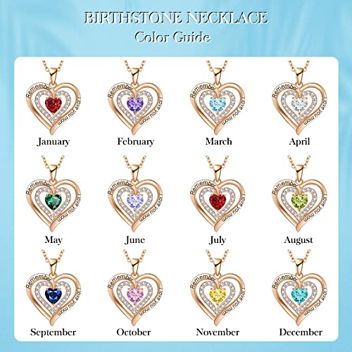 REDBEE Necklace for Mom 18K Rose Gold Filled 925 Sterling Silver Birthstone Diamond Heart Pendant Necklace for Women, Jewelry for Birthday Mothers Day for Mom Valentines Day for Wife Gifts for Her I