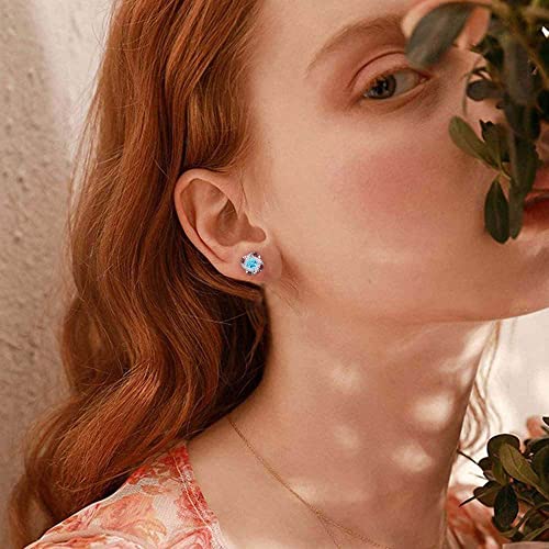 Aquamarine Knot Birthstone Earrings for Women, Sparkle Round Cut Aquamarine March Birthstone Earrings 18K White Gold Plated Sterling Silver Blue Aquamarine Jewelry March Birthday Gifts for Women