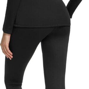 TSLA Women's Thermal Underwear Set, Soft Fleece Lined Long Johns, Winter Warm Base Layer Top & Bottom, Heavyweight Black, Medium