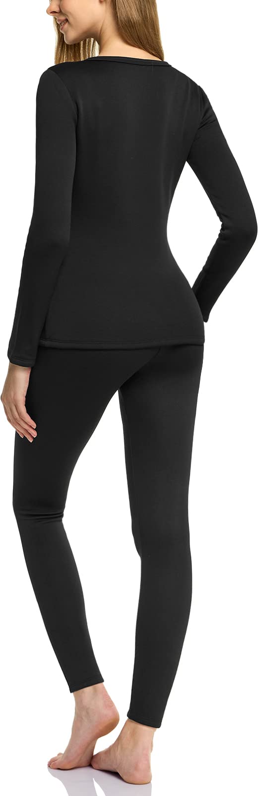 TSLA Women's Thermal Underwear Set, Soft Fleece Lined Long Johns, Winter Warm Base Layer Top & Bottom, Heavyweight Black, Medium