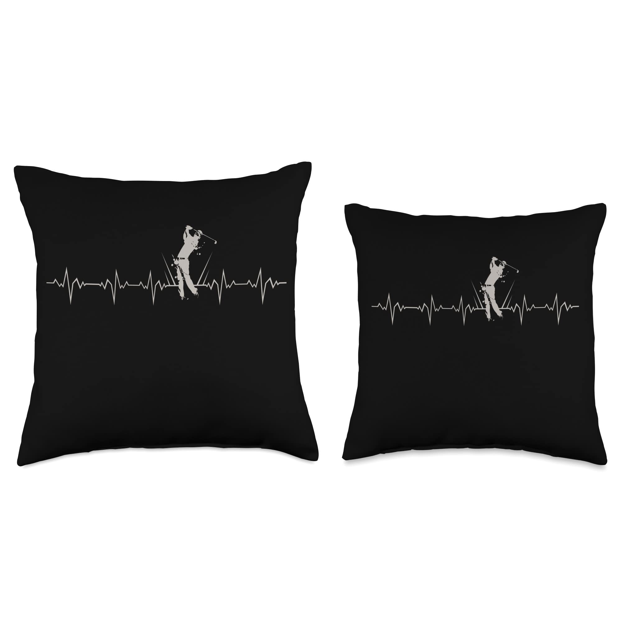 Pulse beat heart line retro cardiology golf sport Heartbeat Pulse EKG Golfer Golf Throw Pillow, 16x16, Multicolor