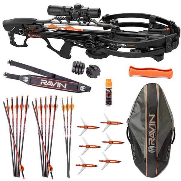 Ravin Custom Crossbows R29X Ultimate Crossbow Package 2022 Model - 15 Arrows, Backpack Case , Ravin Aluminum Broadheads and More, Predator Dusk Camo