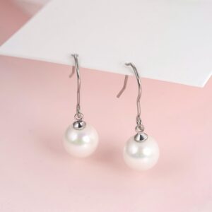 Limerencia Titanium Dangle Earrings, Shell Pearl Drop Earrings, 10 mm Lightweight Drop Earrings Hypoallergenic for Sensitive Ears Women