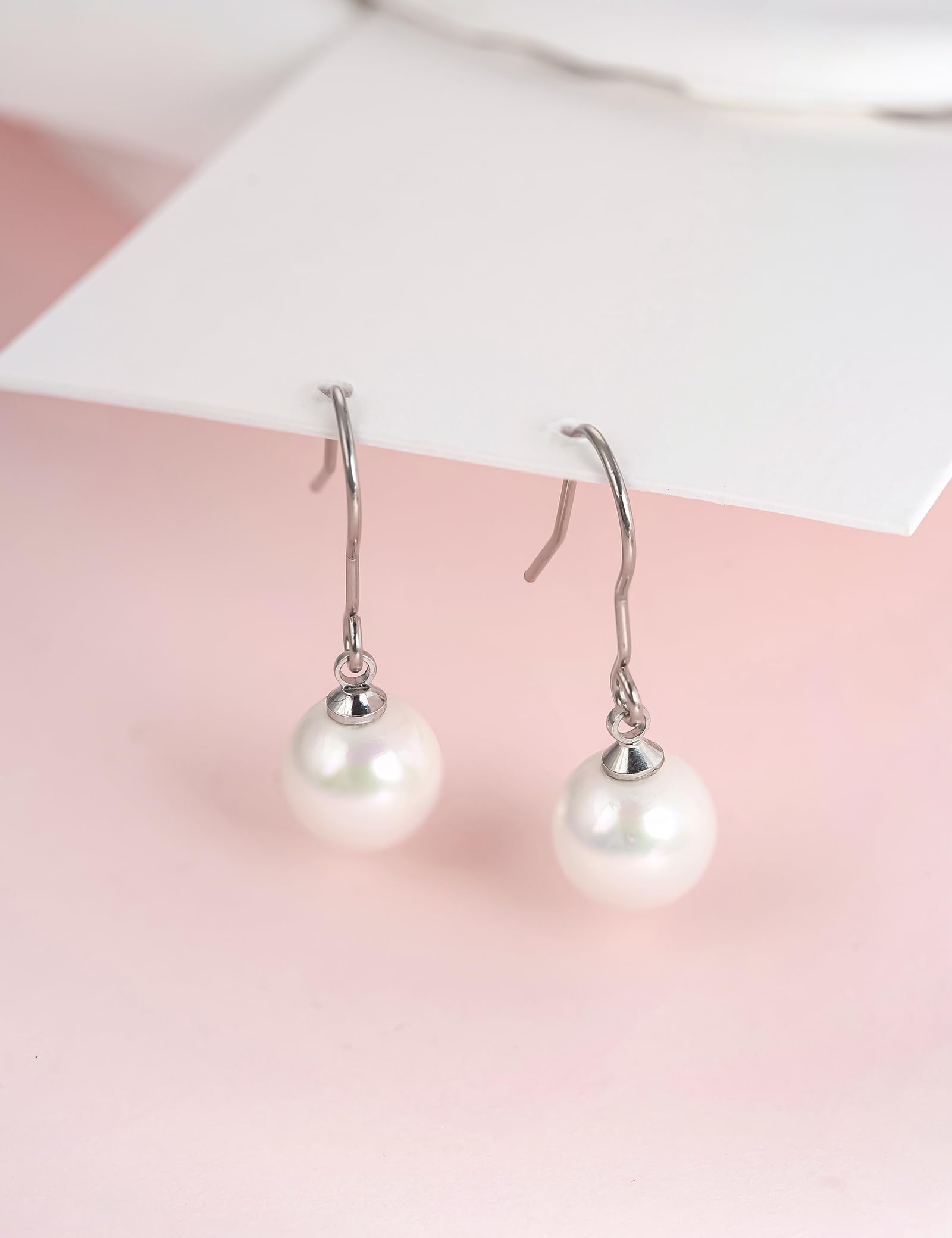 Limerencia Titanium Dangle Earrings, Shell Pearl Drop Earrings, 10 mm Lightweight Drop Earrings Hypoallergenic for Sensitive Ears Women