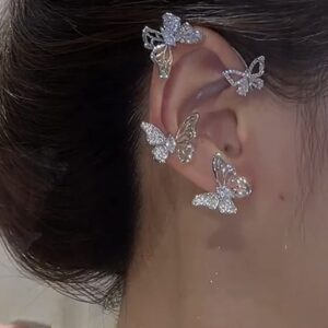 Wiwpar Butterfly Ear Clips for Women Butterfly Ear Cuffs Earrings Dainty Rhinestone Wrap Earrings Fairy Earrings for Girls