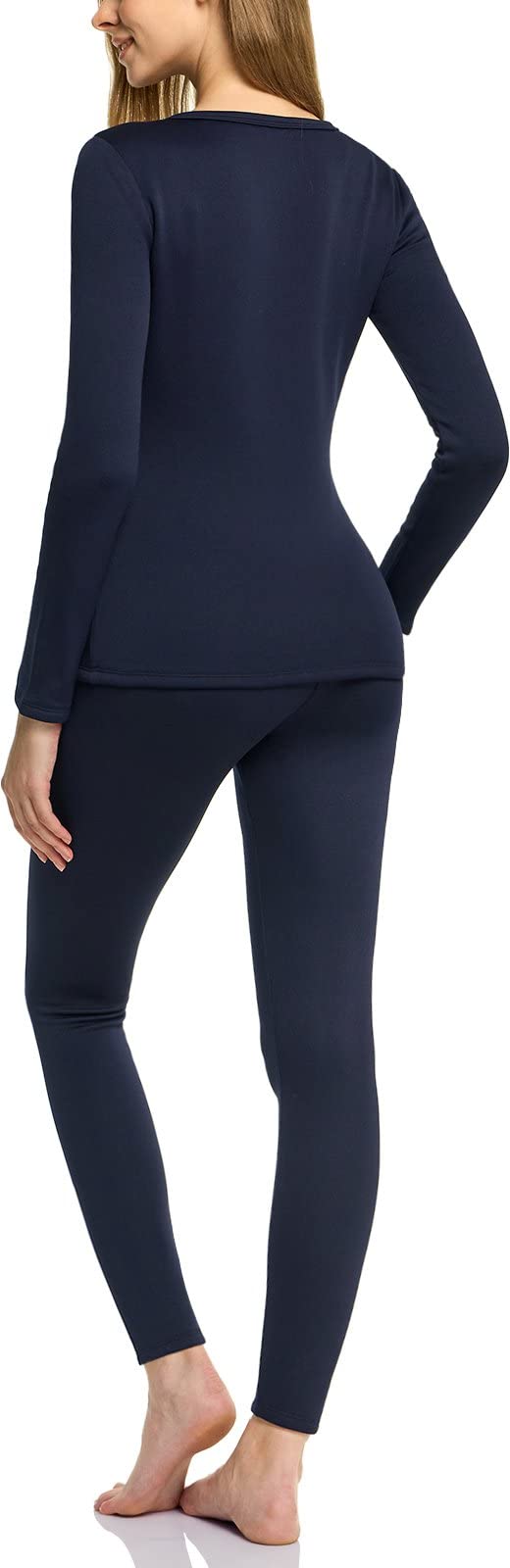 TSLA Women's Thermal Underwear Set, Soft Fleece Lined Long Johns, Winter Warm Base Layer Top & Bottom, Heavyweight Dark Navy, Medium