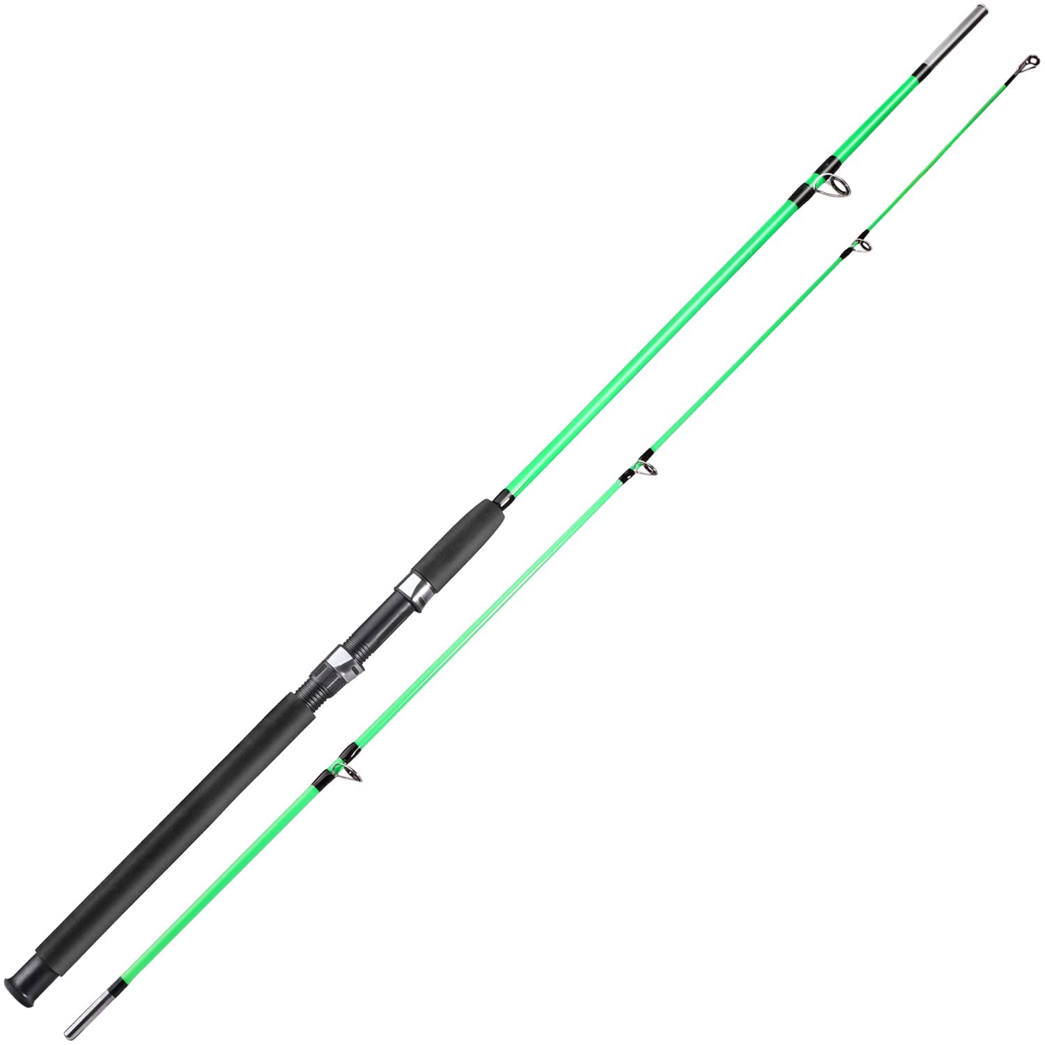 Sougayilang Fishing Rod, 2-Piece Composite Graphite & Glass Blanks Saltwater Trolling Rod Offshore Surf Fishing Pole for Catfish, Salmon Glass Fiber Spinning Rod - Green - 5.9ft