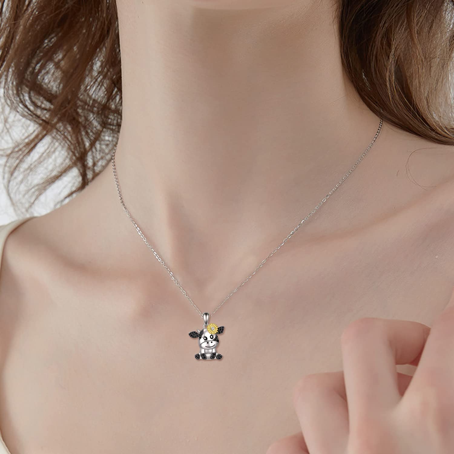 HUKKUN Cow Necklace 925 Sterling Silver Cow Jewelry Cow Gift for Women Birthday Gift for Daughter/Granddaughter