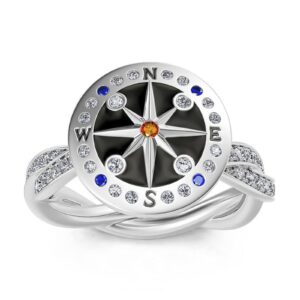 Jeulia Sterling Silver Rotating Ring Compass for Women Men Diamond Solitaire Engagement Ring Romantic Anniversary Engagement Jewelry Gifts (Life's Journey, 8.5)