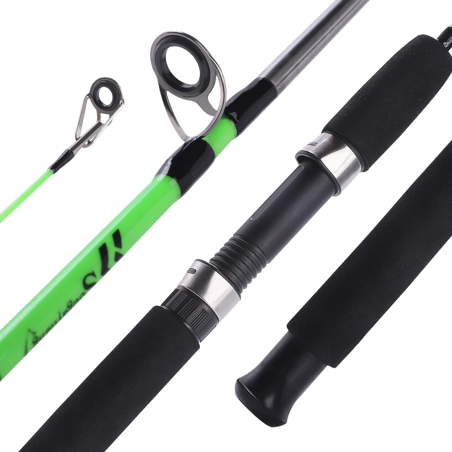 Sougayilang Fishing Rod, 2-Piece Composite Graphite & Glass Blanks Saltwater Trolling Rod Offshore Surf Fishing Pole for Catfish, Salmon Glass Fiber Spinning Rod - Green - 5.9ft