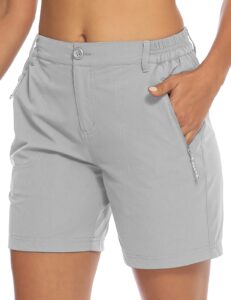 tbmpoy womens 6" hiking cargo shorts quick dry with pockets lightweight work golf short outdoor active summer for women light grey xs