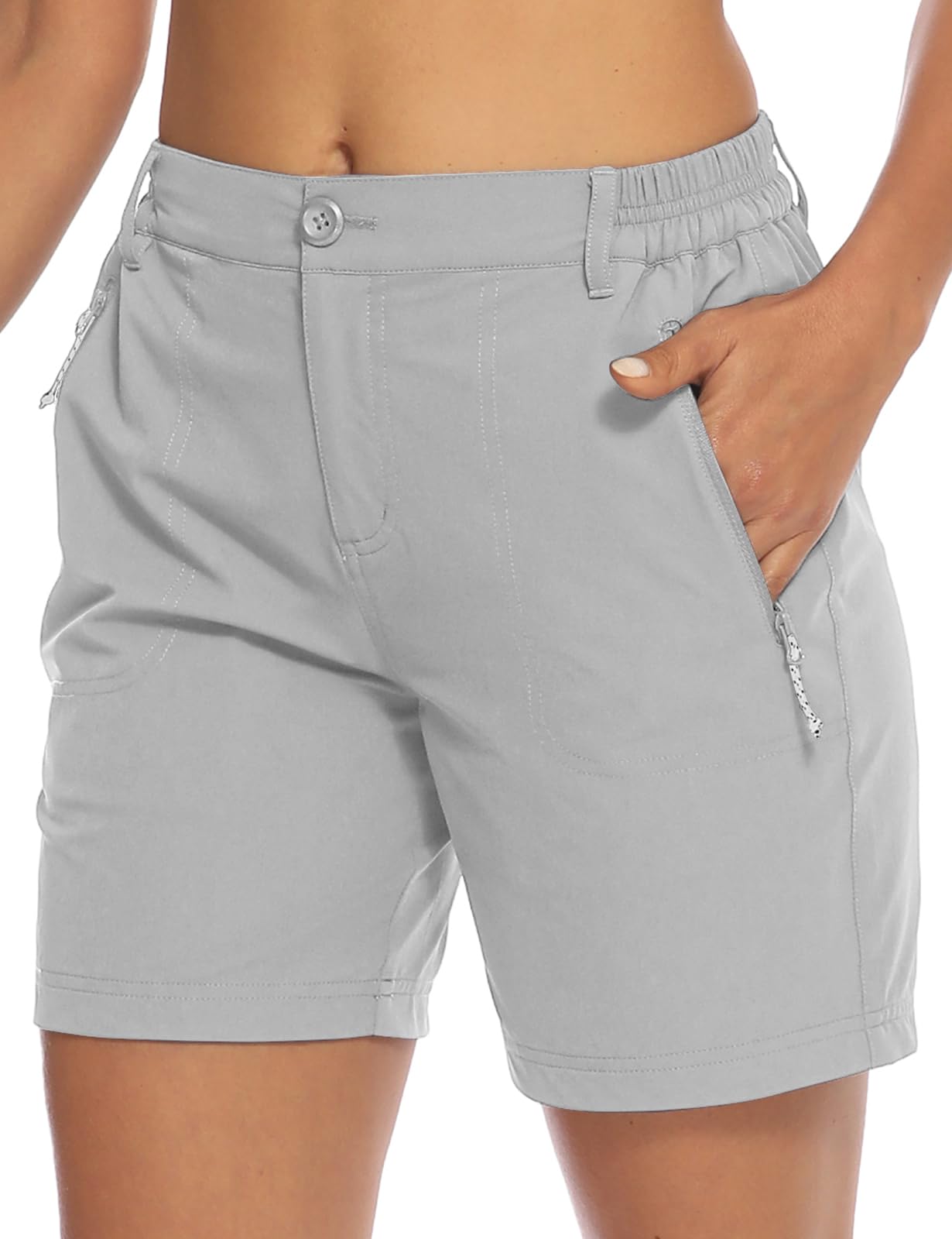 TBMPOY Womens 6" Hiking Cargo Shorts Quick Dry with Pockets Lightweight Work Golf Short Outdoor Active Summer for Women Light Grey XS