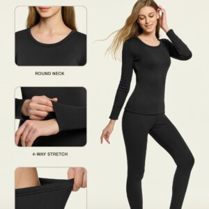 TSLA Women's Thermal Underwear Set, Soft Fleece Lined Long Johns, Winter Warm Base Layer Top & Bottom, Heavyweight Black, Medium