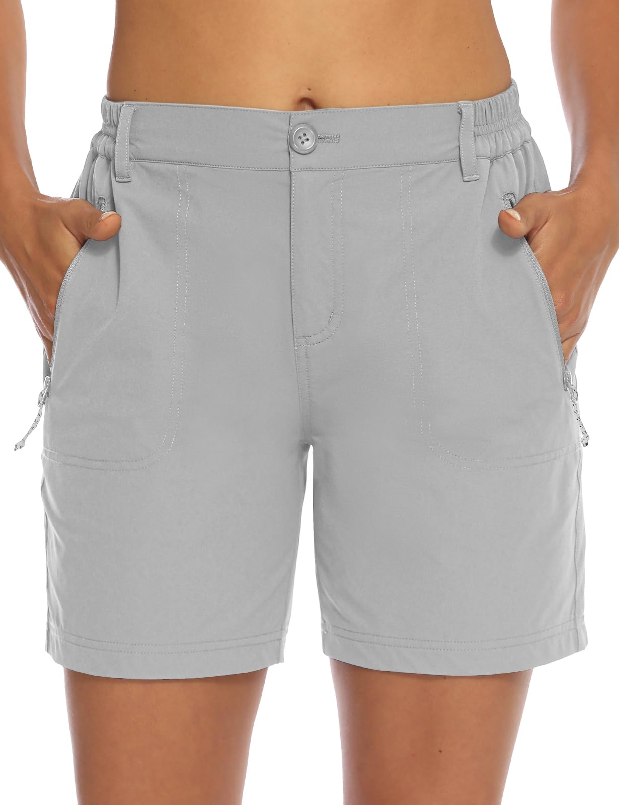 TBMPOY Womens 6" Hiking Cargo Shorts Quick Dry with Pockets Lightweight Work Golf Short Outdoor Active Summer for Women Light Grey XS