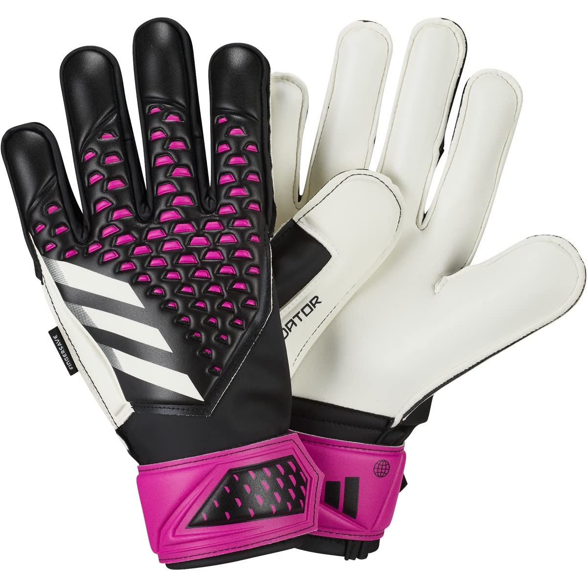 adidas Unisex-Child Match Fingersave Predator Goalie Gloves, Black/White/Team Shock Pink, 6