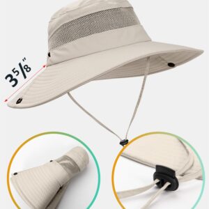 Sun Hat with Ponytail Hole for Women,Sun UV Protection UPF50+ Waterproof Beach Bucket Safari Hiking Hat for Women Beige