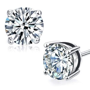 Moissanite Stud Earrings, Lab Created Diamond 18K White Gold Plated 925 Sterling Silver Earring Hypoallergenic Earrings for Women Men Brilliant Round Cut 12ct