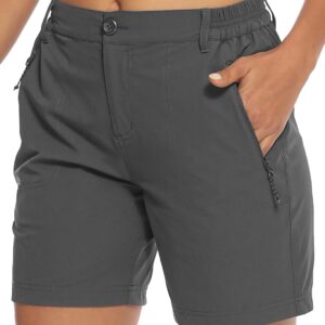 TBMPOY Womens 6" Hiking Cargo Shorts Quick Dry with Pockets Lightweight Work Golf Short Outdoor Active Summer for Women Dark Grey L