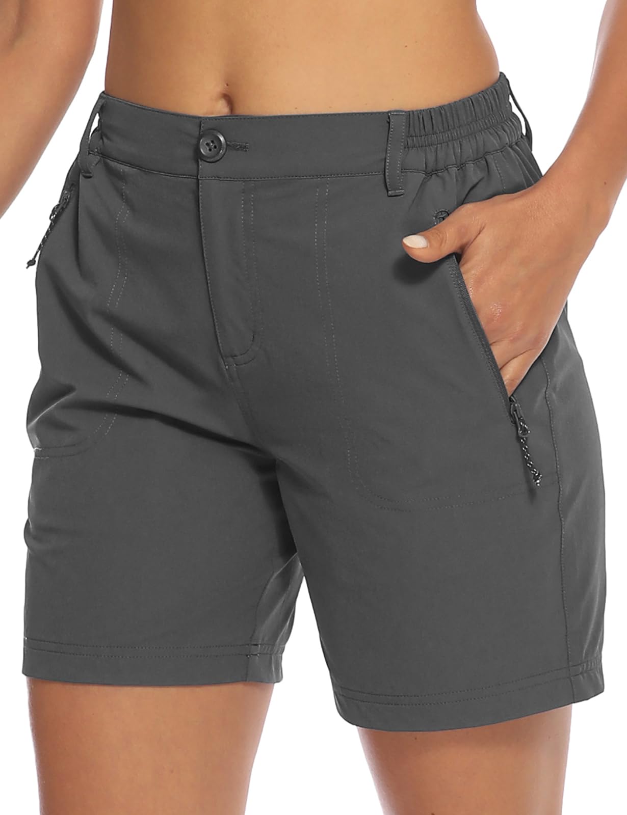 TBMPOY Womens 6" Hiking Cargo Shorts Quick Dry with Pockets Lightweight Work Golf Short Outdoor Active Summer for Women Dark Grey L