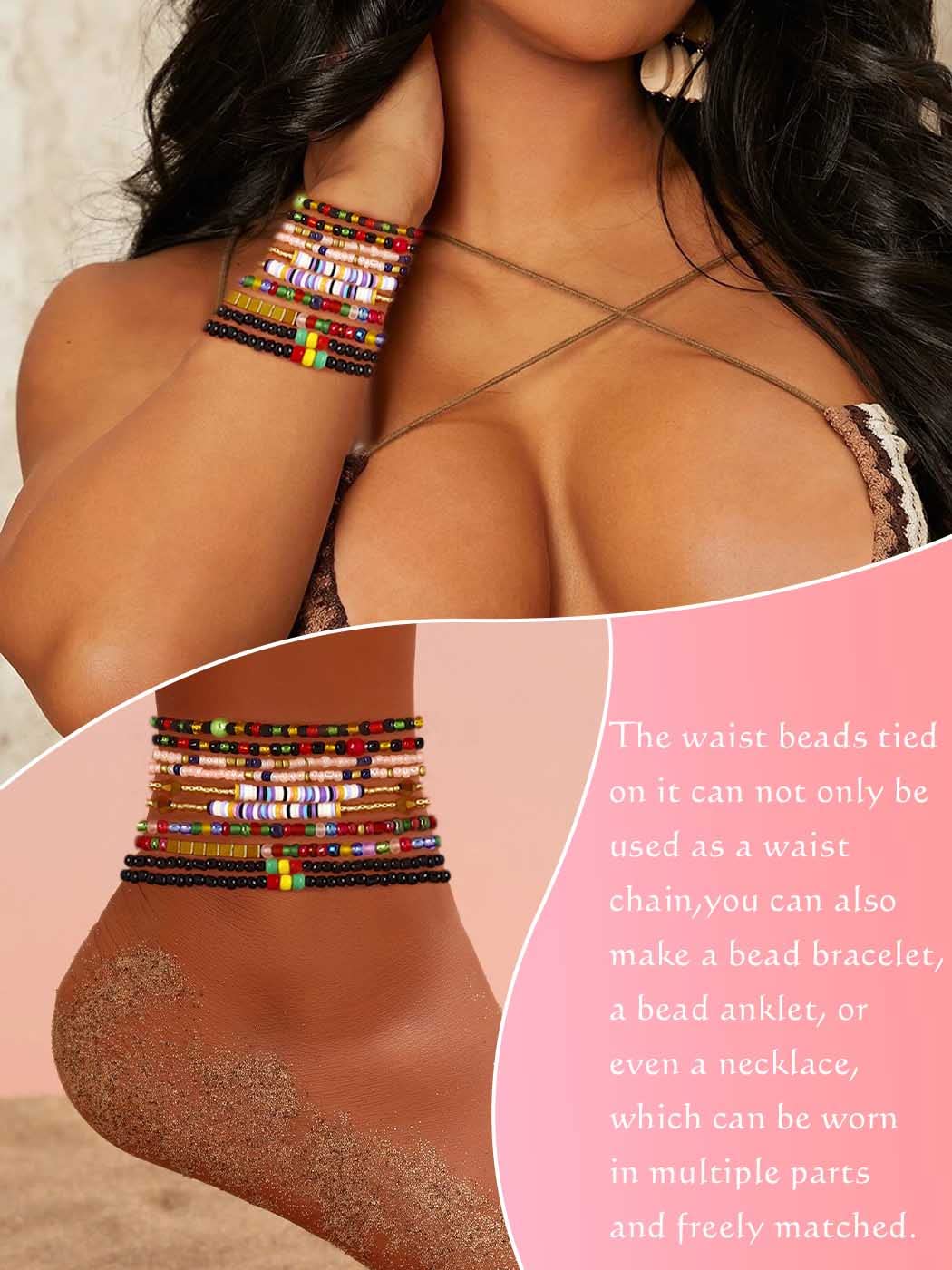 ELABEST 50inch Plus Size African Waist Beads Belly Chain Non-Stretching Tie-on Bead Body Jewelry Accessories for Women and Girls (5)