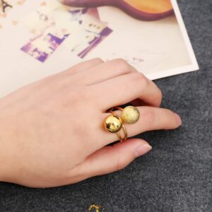 Minimalist Double Ball Bead Open Band Ring for Women Gold Plated Spinning Statement Expandable Adjustable Layered Finger Rings Comfort Fit Fashion Geometrical Unique Holiday Birthday Jewelry Gift