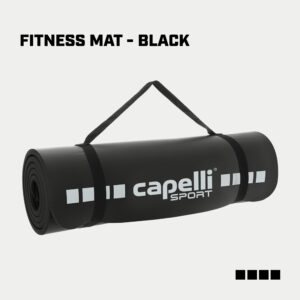 Capelli Sport Exercise Mat Non Slip, EVA Foam Fitness and Workout Mat with Carry Strap, Black, 1/2 Inch Thick