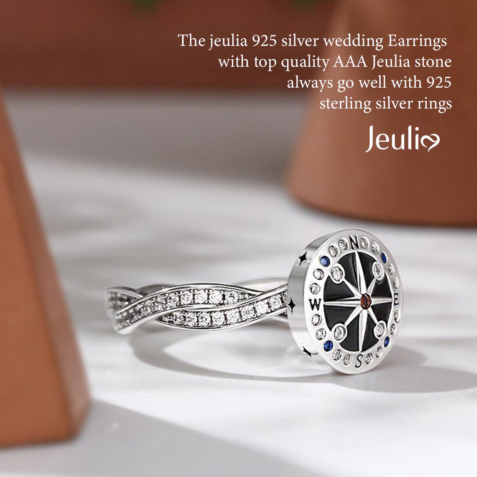 Jeulia Sterling Silver Rotating Ring Compass for Women Men Diamond Solitaire Engagement Ring Romantic Anniversary Engagement Jewelry Gifts (Life's Journey, 8.5)