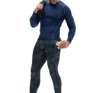 DEVOPS Men's Compression Pants Athletic Leggings (Large, Black/Camo Black/Camo Grey)