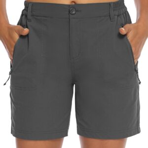 TBMPOY Womens 6" Hiking Cargo Shorts Quick Dry with Pockets Lightweight Work Golf Short Outdoor Active Summer for Women Dark Grey L