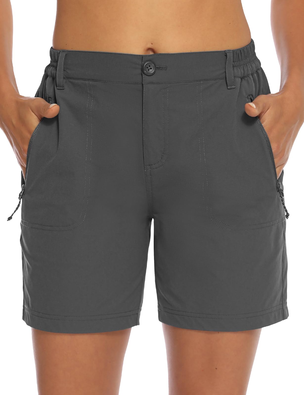 TBMPOY Womens 6" Hiking Cargo Shorts Quick Dry with Pockets Lightweight Work Golf Short Outdoor Active Summer for Women Dark Grey L