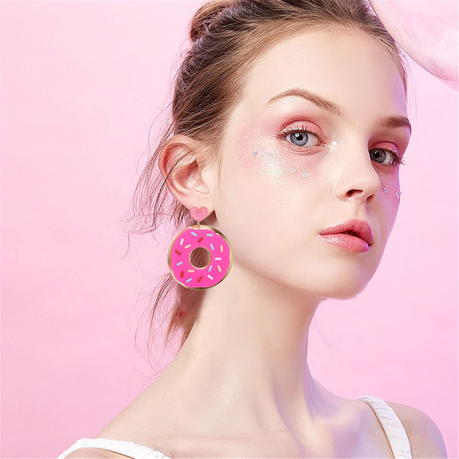 ONLYJUMP Handmade Imitate Acrylic Food Dangle Earrings Unique Colorful Sweetheart Funny Earrings Cute Ice Cream Cake Hamburger Earrings for Women Statement Jewellery Gifts (Doughnut)