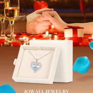 Jowaia Birthstone Necklace for Women Trendy, 925 Sterling Silver Forever Love Heart Necklace Choker, 18K White Gold Plated Simple Shiny Birthstone Jewelry Gift Necklaces for Wife Mom Girlfriend,