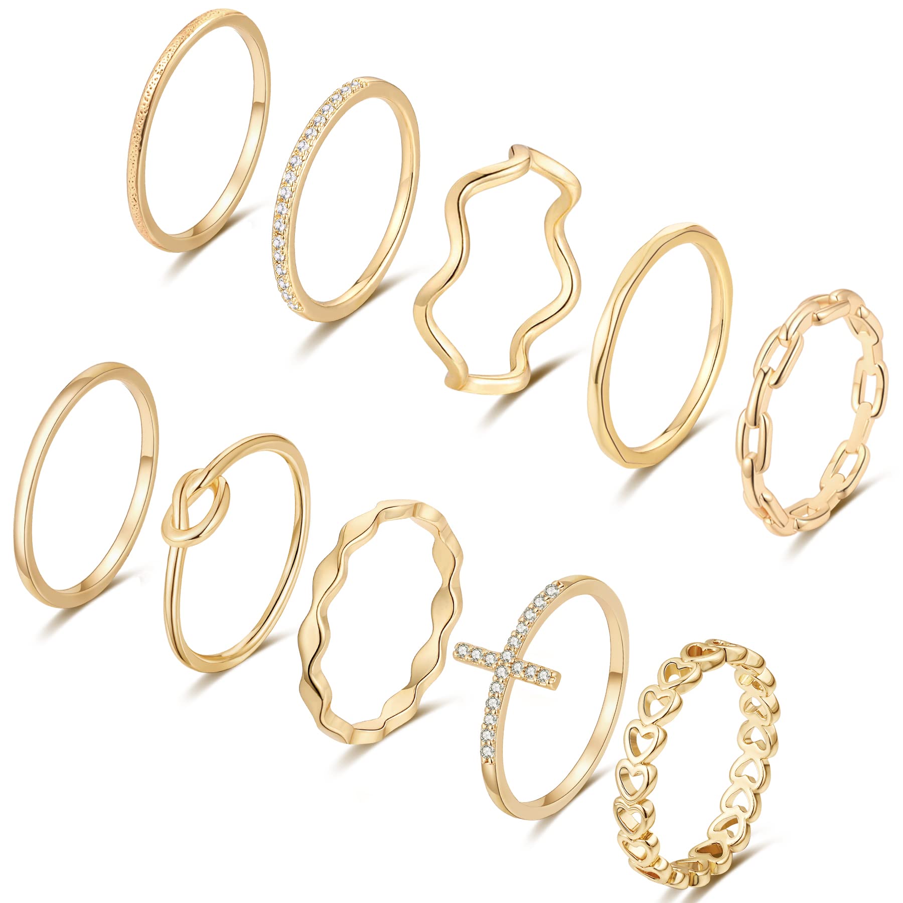 ZOERAY 10PCS 14K Gold Plated Stacking Rings for Women Thumb Stackable Knuckle Band Rings Gold Silver Ring Set for Women Thin Plain Midi Finger Rings Size 5 to 9